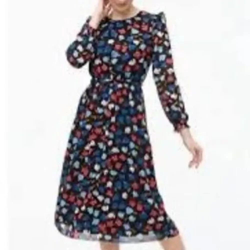 J. Crew Womens Size 8 Crinkle Ruffle Tiered Midi Dress Black Dark Floral Modest